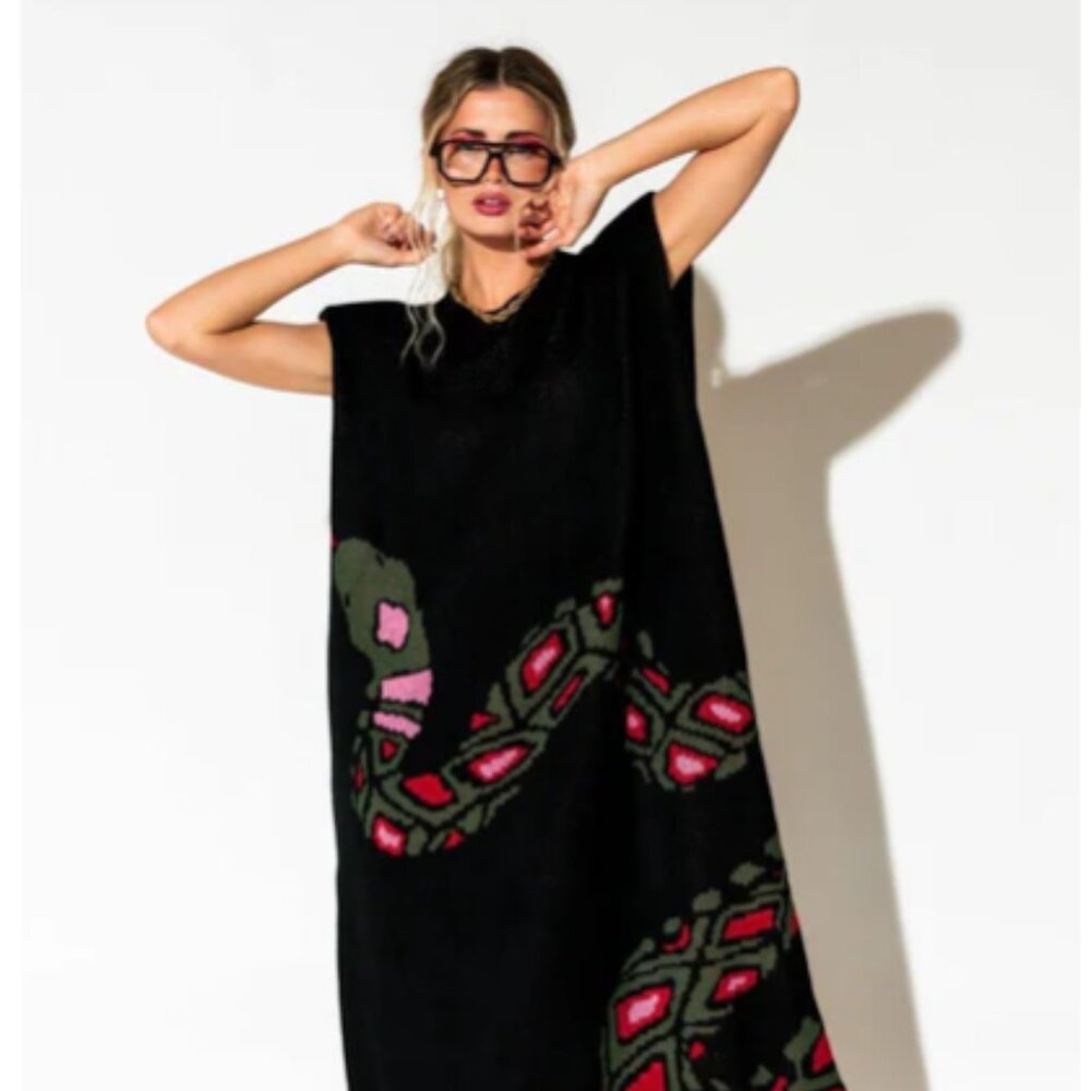Big Reputation Oversized Knit Maxi Dress in Snake